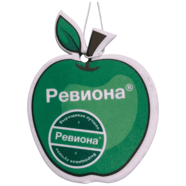 ароматизатор с логотипом в форме зеленого яблока Ревиона